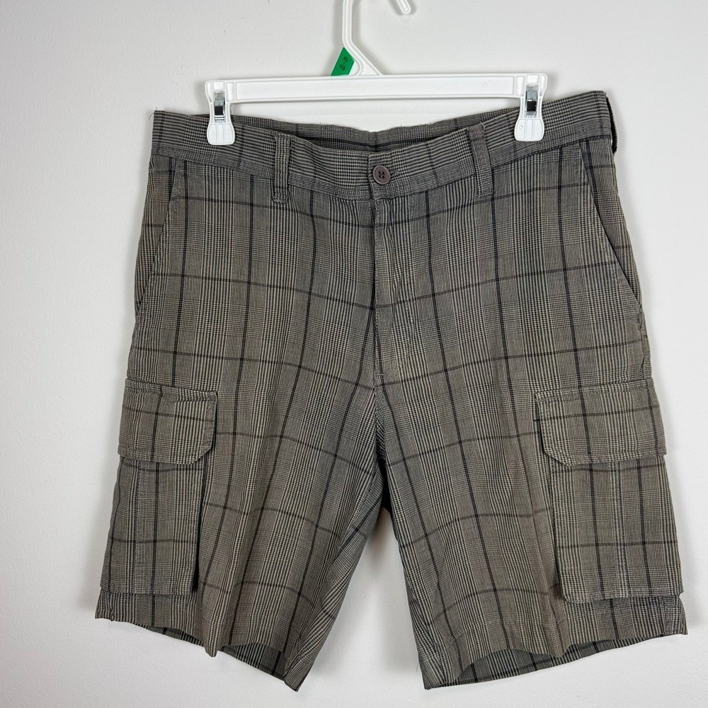 Roadster Originals Mens Grey Glen Plaid Cotton Cargo Shorts Size 30